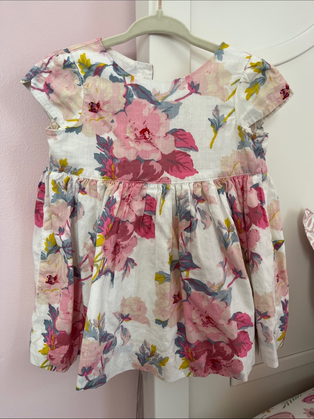 GAP White Dress with Pink Floral Print